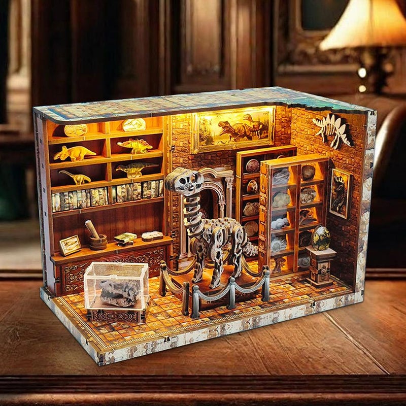 DIY Miniature Dinosaur Puzzle Kit, 3D Wooden Puzzles for Adults, DIY Miniature Dollhouse Booknook Kits for Adults and Teens, Prehistoric World Diorama, Built-in LED Model Kit Hobby Gifts - Image 1